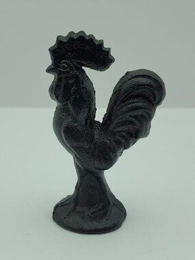 Cast Iron Black Rooster Statue Small Metal Rooster Figurine
